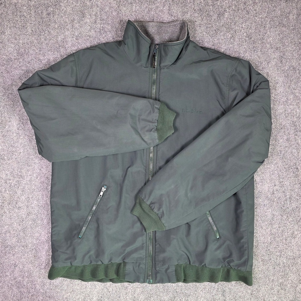 L.L. Bean Warm-Up Jacket Mens Large Tall Green Fleece Lined Nylon Bomber HK19